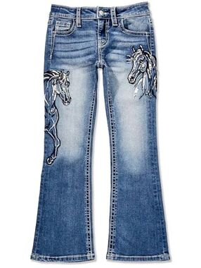 Miss Me Midnight Rodeo Blue Boot-Cut Jeans with Embroidered Horses
